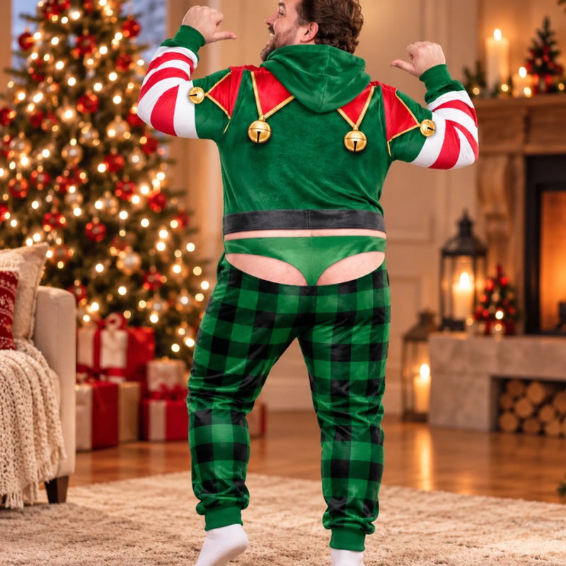 Custom Funny Christmas Santa and Elf Holiday Party Outfit - Personalized Adult Onesie