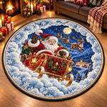 Custom Santa Sleigh Christmas Decor - Personalized Quilted Round Mat