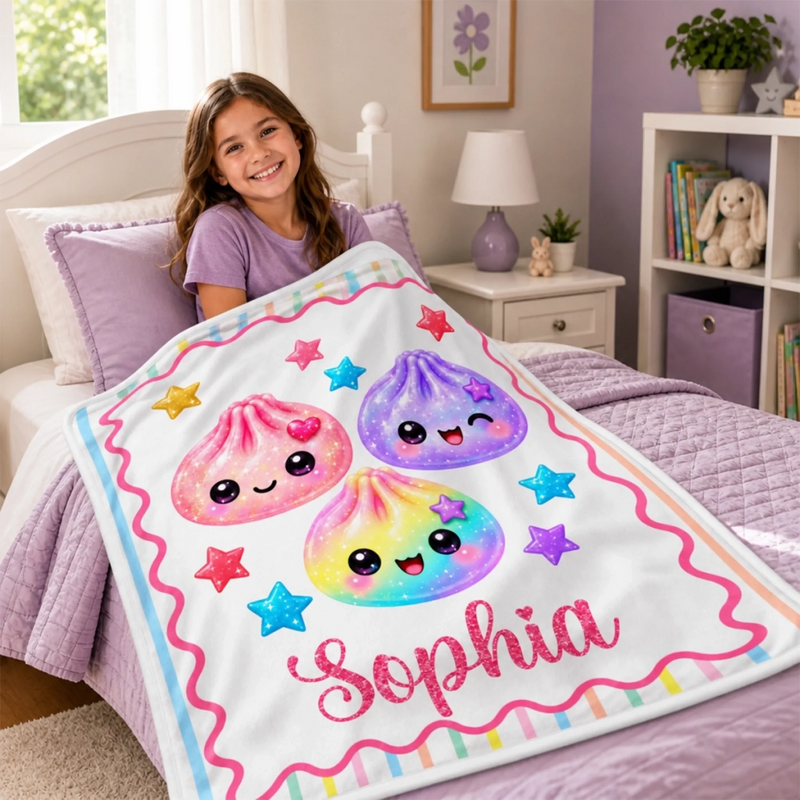 Custom Kawaii Dumpling Squishy Name Gifts for Girls - Personalized Blanket
