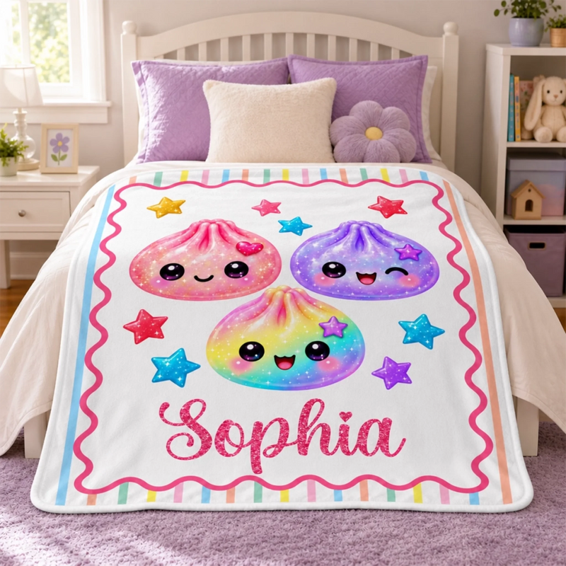 Custom Kawaii Dumpling Squishy Name Gifts for Girls - Personalized Blanket