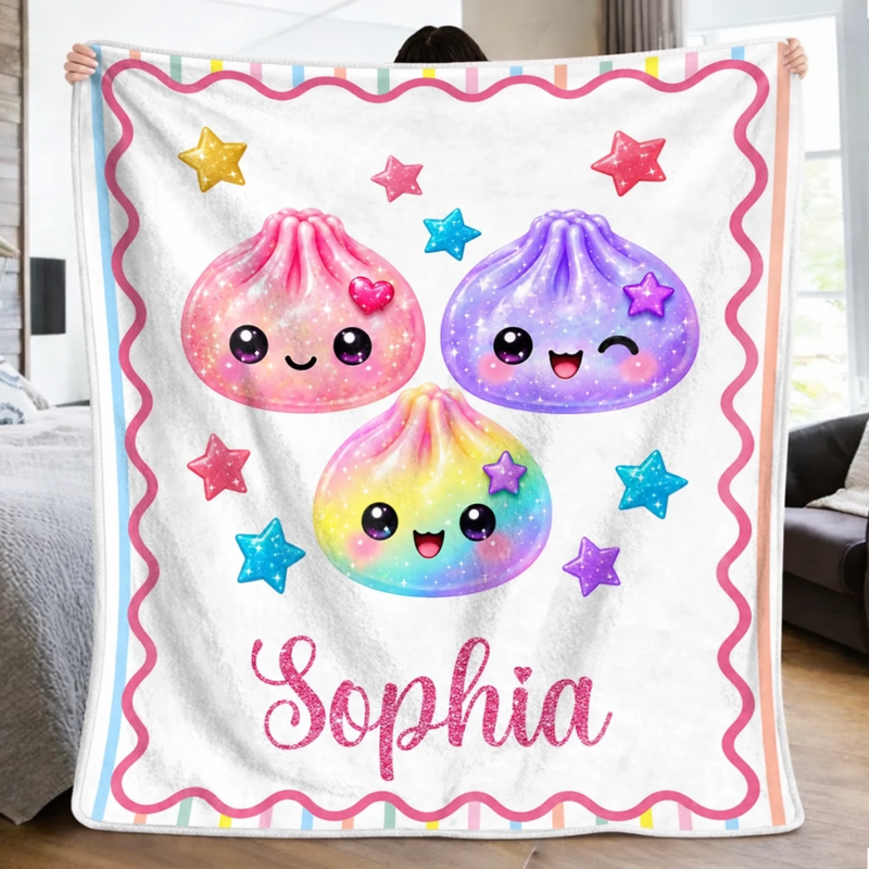 Custom Kawaii Dumpling Squishy Name Gifts for Girls - Personalized Blanket