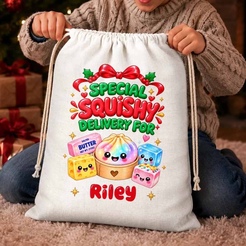 Custom Dumpling Squishy Merry Squishmas Gifts for Kids - Personalized Drawstring Gift Bag