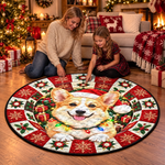 Custom Dog Photo Christmas Decor - Personalized Quilted Round Mat
