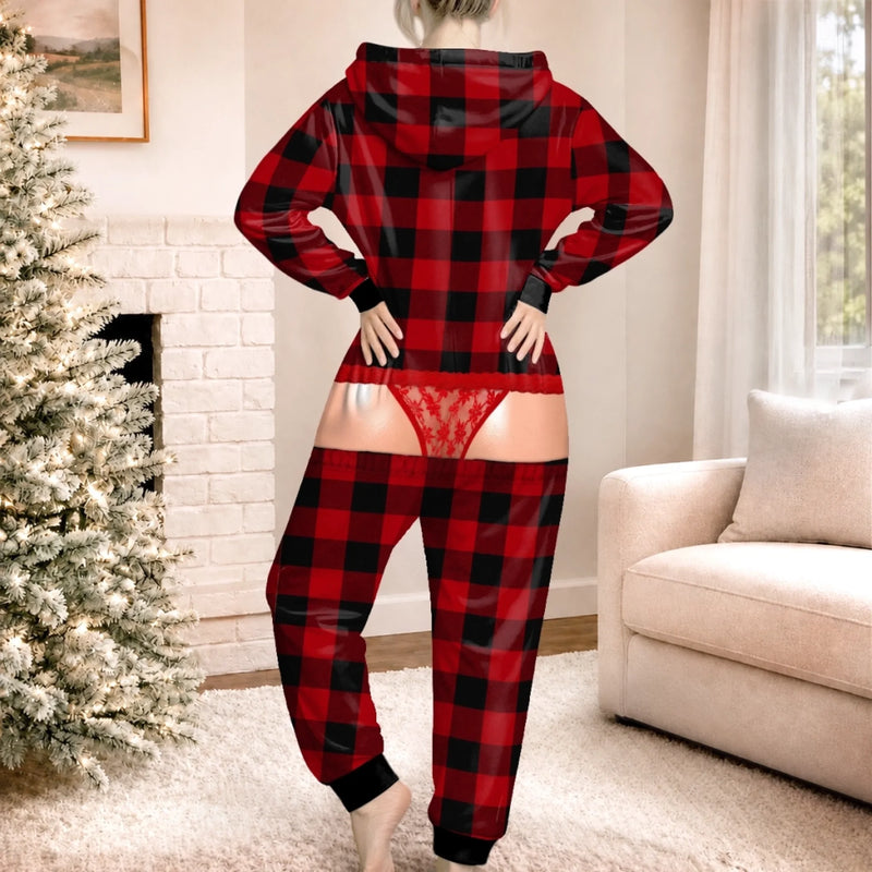 Custom Funny Christmas Buffalo Plaid Gifts - Personalized Adult Onesie