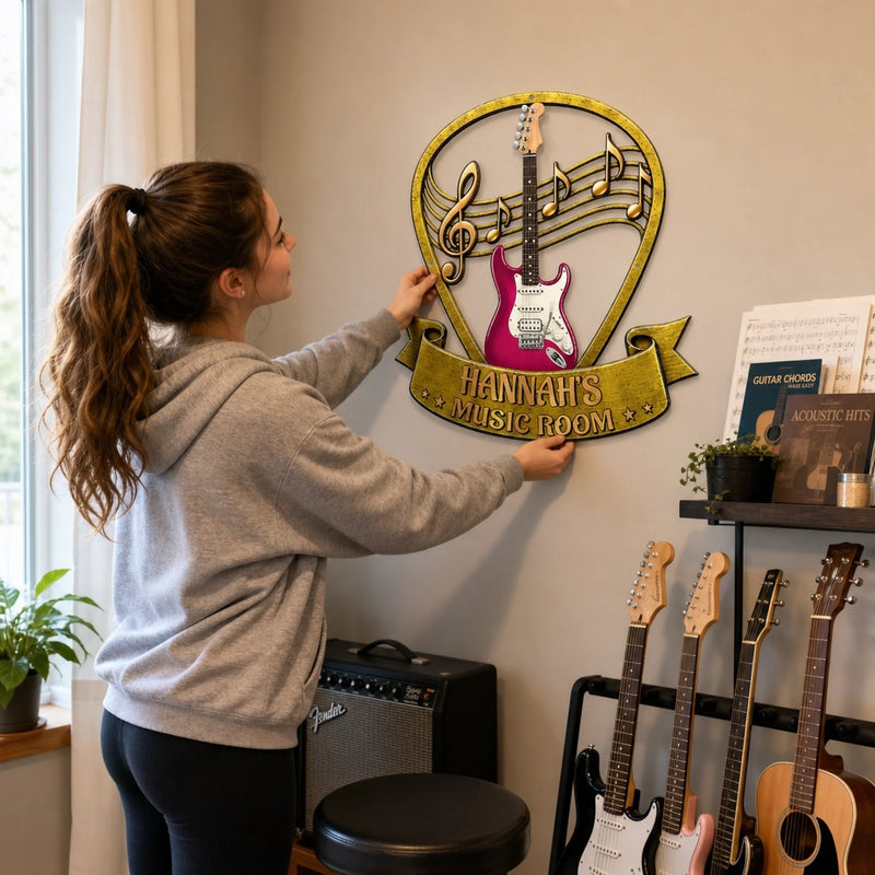 Custom Shaped Metal Sign - Personalized Birthday Gifts For Guitar Lovers, Husband, Son, Grandson, Brother, Grandpa, Dad, Yourself - Play It Loud