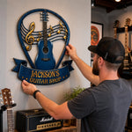 Custom Shaped Metal Sign - Personalized Birthday Gifts For Guitar Lovers, Husband, Son, Grandson, Brother, Grandpa, Dad, Yourself - Play It Loud