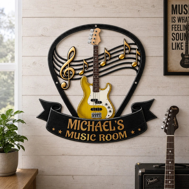 Custom Shaped Metal Sign - Personalized Birthday Gifts For Guitar Lovers, Husband, Son, Grandson, Brother, Grandpa, Dad, Yourself - Play It Loud