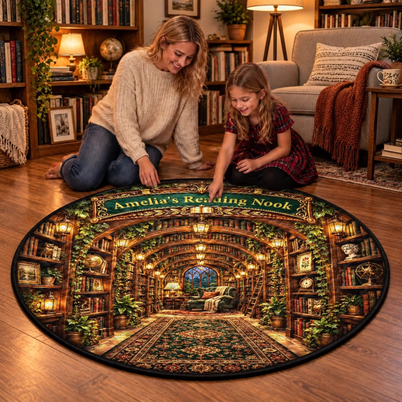 Custom Reading Nook Name Decor - Personalized Quilted Round Mat