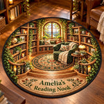 Custom Reading Nook Name Decor - Personalized Quilted Round Mat Gifts for Book Lovers