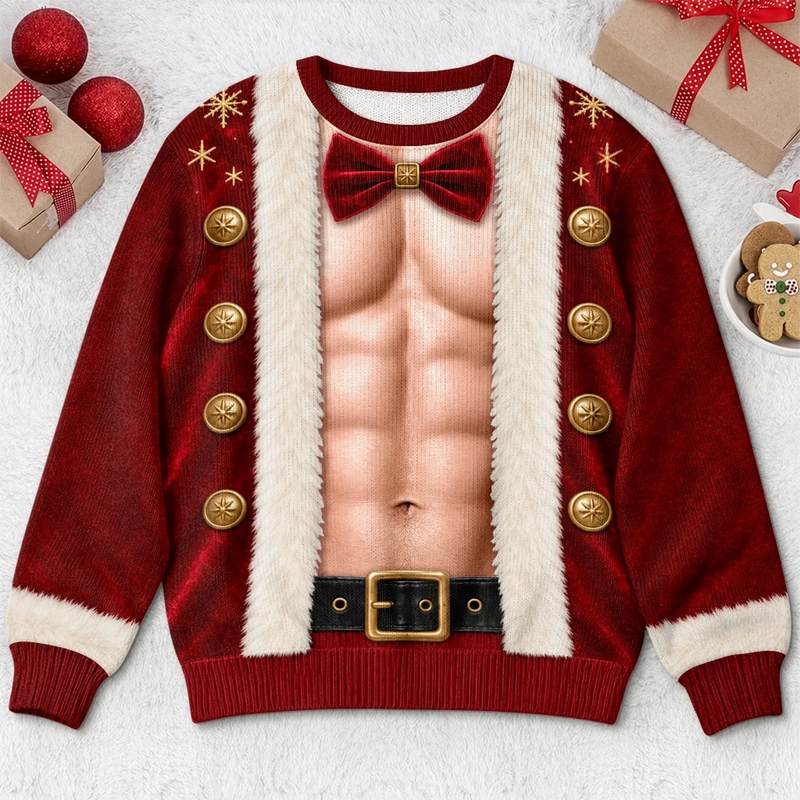 Custom Funny Santa Outfit Christmas Gifts For Couples - Personalized Ugly Sweatshirt