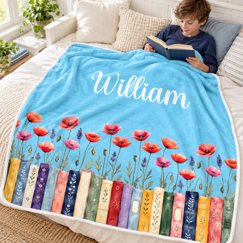 Custom Name Floral Book Lover Gifts - Personalized Blanket