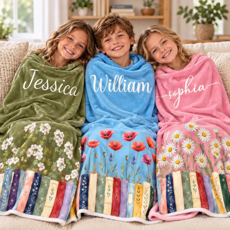Custom Name Floral Book Lover Gifts - Personalized Blanket