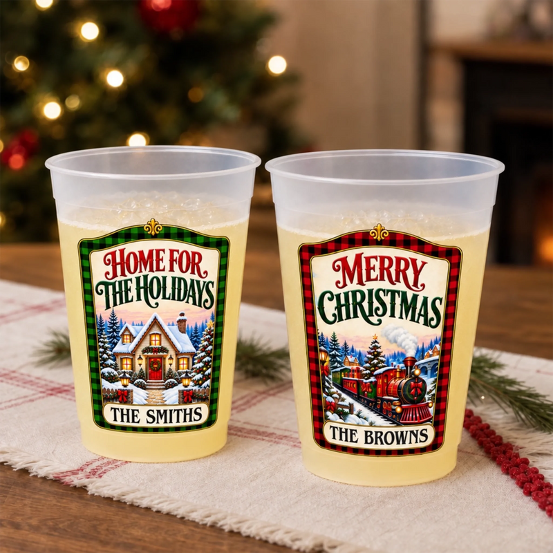Custom Merry Christmas Family Gifts - Personalized Plastic Cups