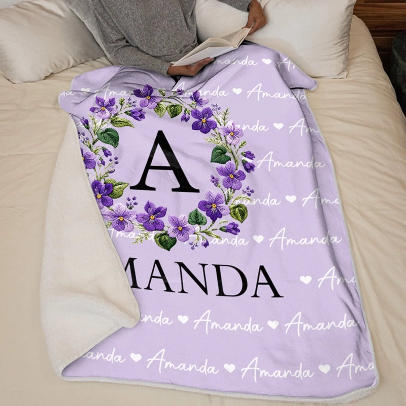 Custom Floral Monogram Name Gifts for Her - Personalized Blanket