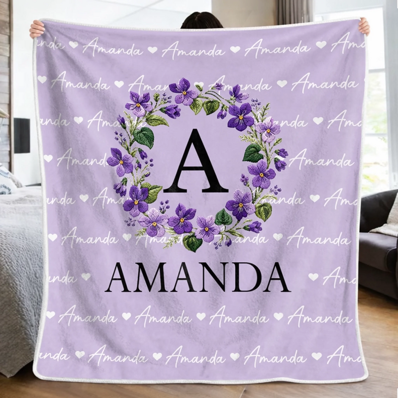Custom Floral Monogram Name Gifts for Her - Personalized Blanket