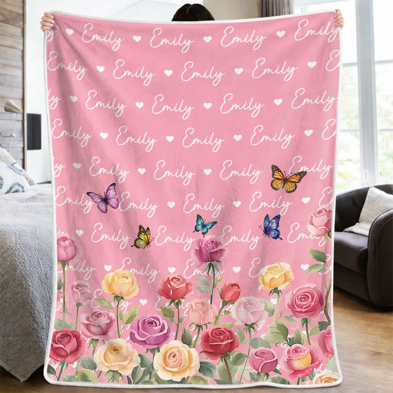Custom Name Butterfly Floral Kids Gifts - Personalized Blanket