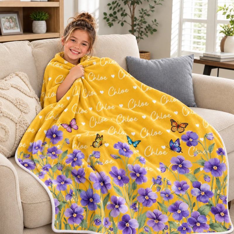 Custom Name Butterfly Floral Kids Gifts - Personalized Blanket