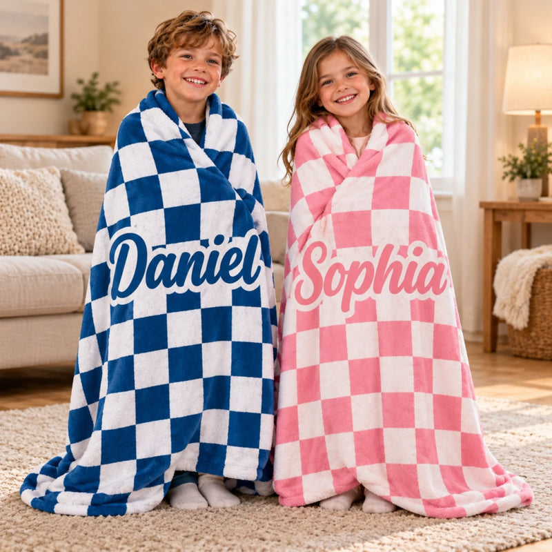 Custom Checkerboard Name Gifts for Kids - Personalized Blanket