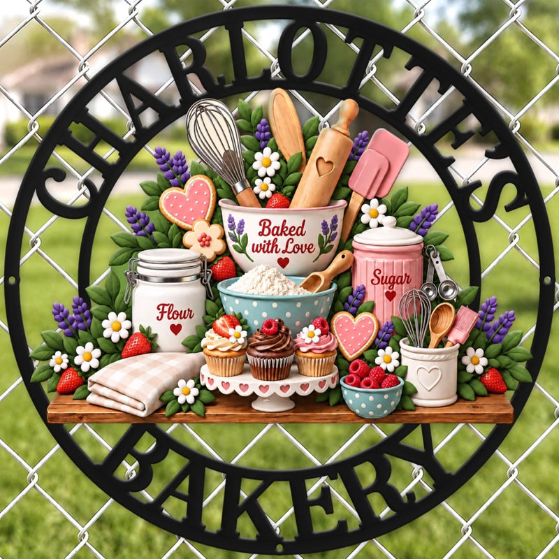 Custom Baked With Love Bakery Decor Gifts For Bakers - Personalized Shaped Metal Sign