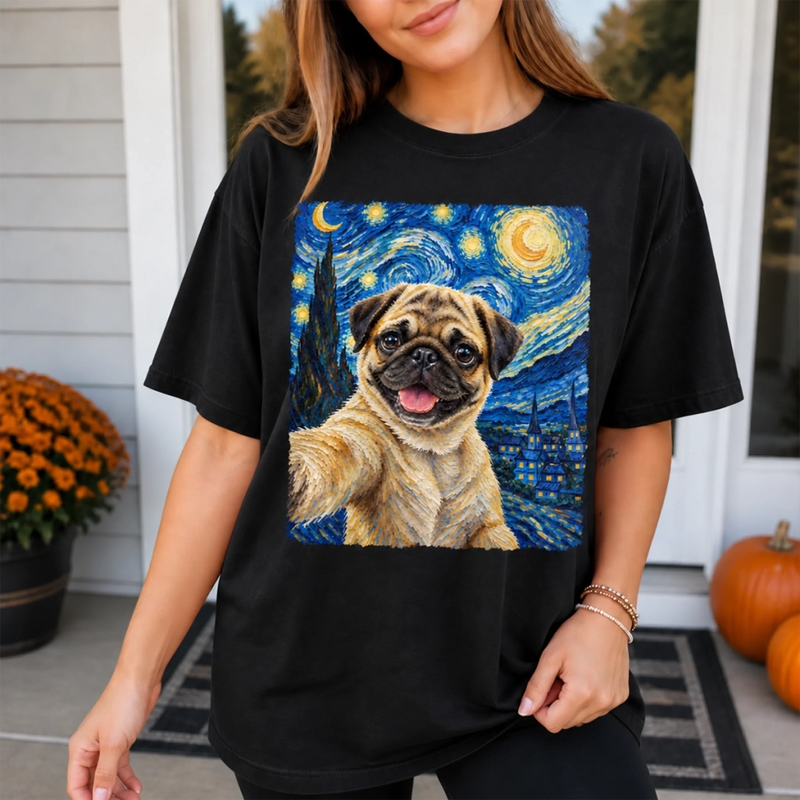 Custom Photo Dog Selfie Van Gogh Style Gifts - Personalized Comfort T-Shirt