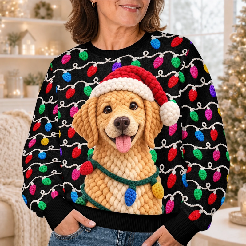 Custom Photo Crochet Pet Christmas Gifts For Dog And Cat Lovers - Personalized Ugly Sweatshirt