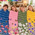 Custom Name Butterfly Floral Kids Gifts - Personalized Blanket