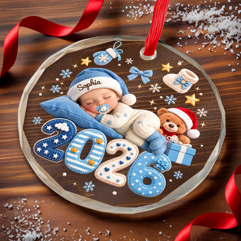 Custom Baby's First Christmas Gifts - Personalized Circle Glass Ornament