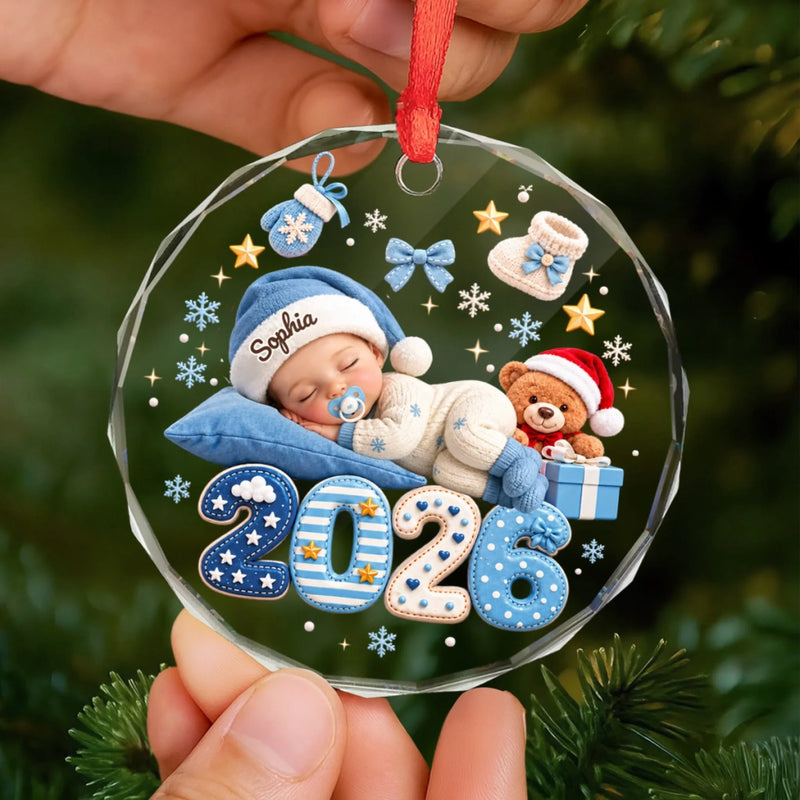 Custom Baby's First Christmas Gifts - Personalized Circle Glass Ornament