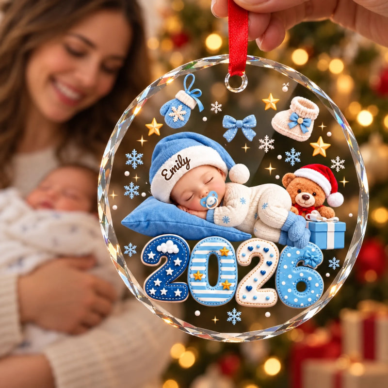Custom Baby's First Christmas Gifts - Personalized Circle Glass Ornament