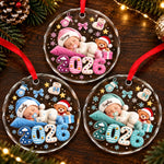 Custom Baby's First Christmas Gifts - Personalized Circle Glass Ornament