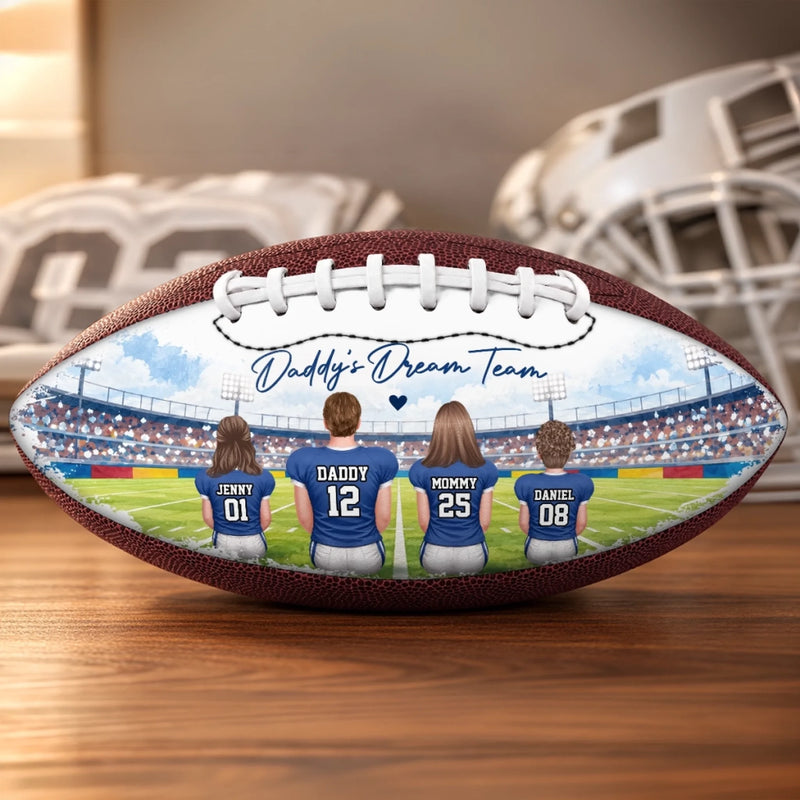Custom Daddy's Dream Team Father's Day Gifts - Personalized Leather Football