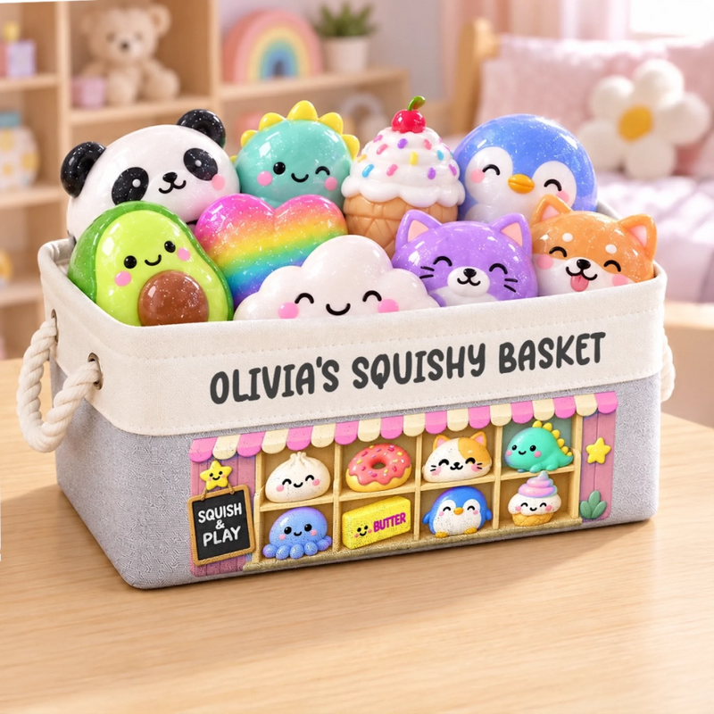 Custom Name Squishy Shop Gifts for Kids - Personalized Storage Basket