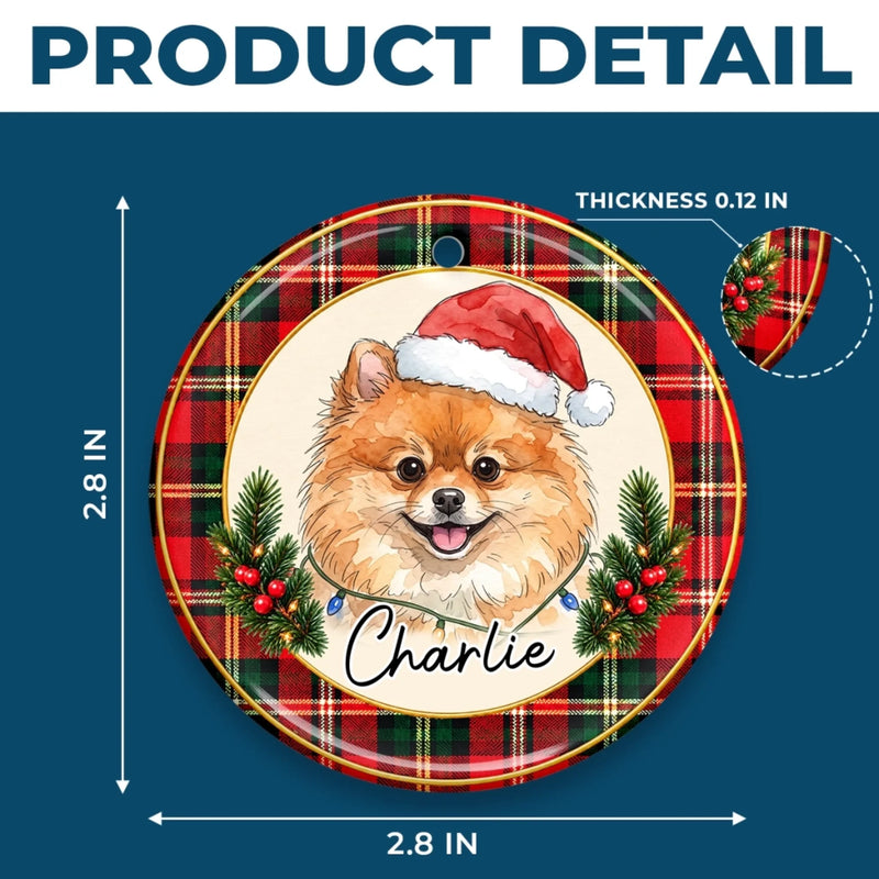 Custom Pet Photo Tartan Christmas Gifts For Cat And Dog Lovers - Personalized Ceramic Ornament