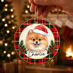 Custom Pet Photo Tartan Christmas Gifts For Cat And Dog Lovers - Personalized Ceramic Ornament