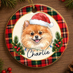 Custom Pet Photo Tartan Christmas Gifts For Cat And Dog Lovers - Personalized Ceramic Ornament