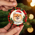 Custom Pet Photo Tartan Christmas Gifts For Cat And Dog Lovers - Personalized Ceramic Ornament