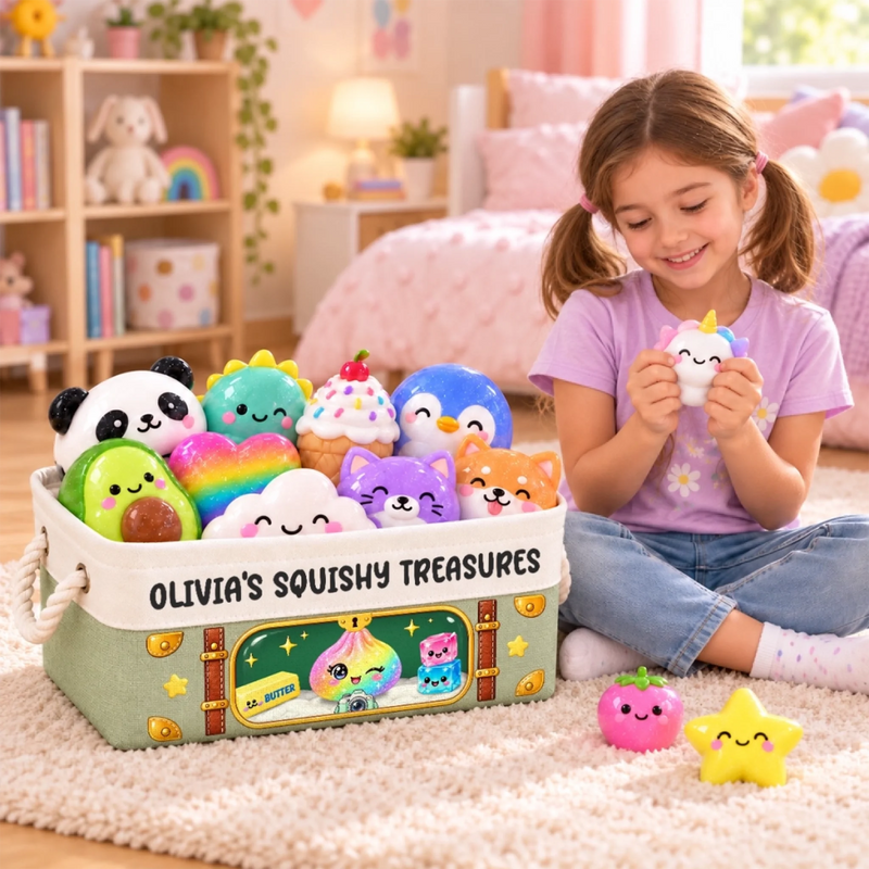 Custom Squishy Treasure Chest for Kids - Personalized Storage Basket