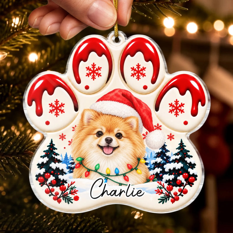 Custom Pet Photo Christmas Paw Gifts For Dog And Cat Lovers - Personalized Acrylic Ornament