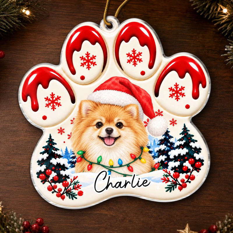 Custom Pet Photo Christmas Paw Gifts For Dog And Cat Lovers - Personalized Acrylic Ornament