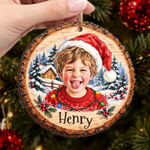 Custom Photo Christmas Gifts for Kids - Personalized Wooden Ornament