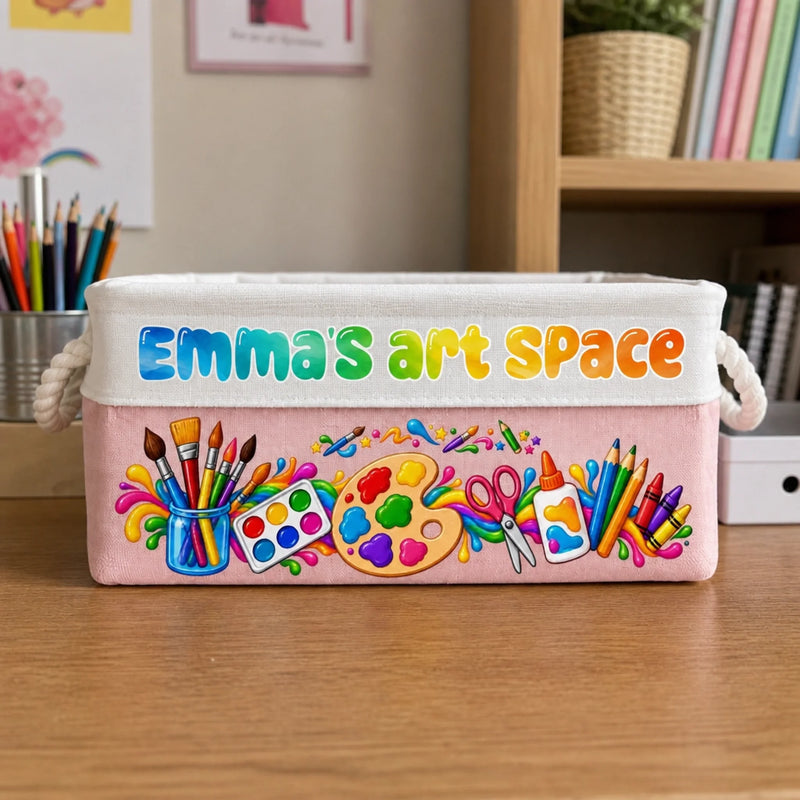 Custom Name Kids Art Supply Storage - Personalized Storage Basket