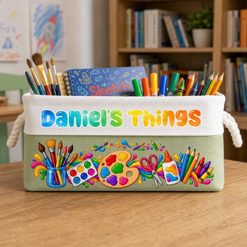 Custom Name Kids Art Supply Storage - Personalized Storage Basket