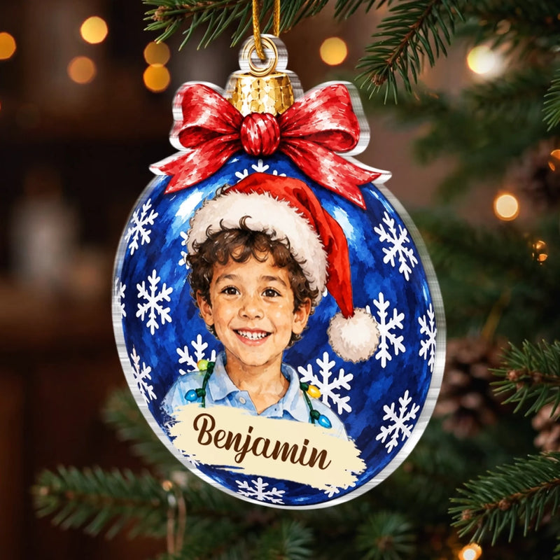Custom Photo Name Christmas Ornament Gifts for Kids - Personalized Acrylic Ornament