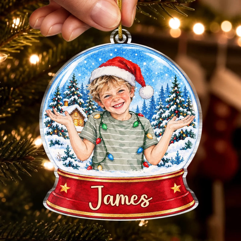 Custom Photo Snow Globe Christmas Gifts for Kids - Personalized Acrylic Ornament