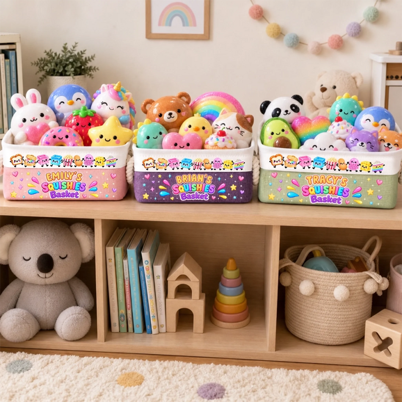 Custom Name Squishies Gifts for Kids - Personalized Storage Basket