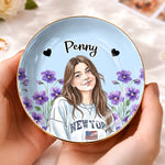 Custom Photo Name Floral Portrait Gifts for Women - Personalized Jewelry Dish