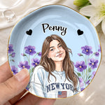 Custom Photo Name Floral Portrait Gifts for Women - Personalized Jewelry Dish