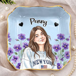 Custom Photo Name Floral Portrait Gifts for Women - Personalized Jewelry Dish