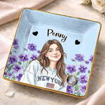 Custom Photo Name Floral Portrait Gifts for Women - Personalized Jewelry Dish