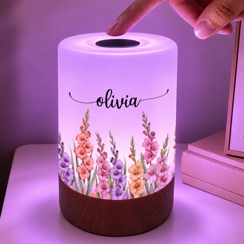 Custom Name Floral Decor - Personalized Dimmable Touch Night Light